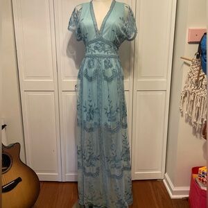 Blue lace maxi dress